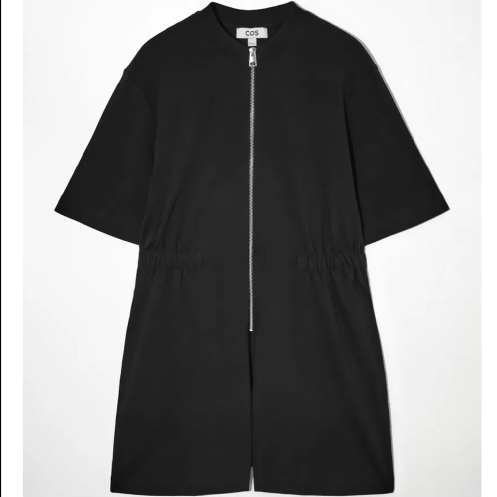 COS Black Zip-Up Playsuit 100% Cotton Short Sleeve Romper Size Medium